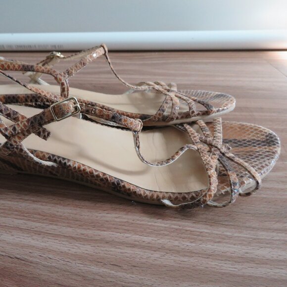 STUART WEITZMAN Leather Snakeskin Strappy Low Wedge Sandals Quiet Luxury US 8 - Picture 10 of 15